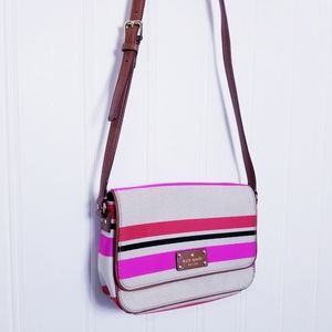 Kate Spade Flynn Crossbody Bag Canvas Leather Oak Island Stripe Purse Women’s